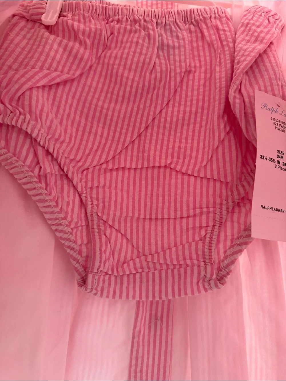 Ralph Lauren Girls 24M Pink Seersucker Dress Lace Trim NWT